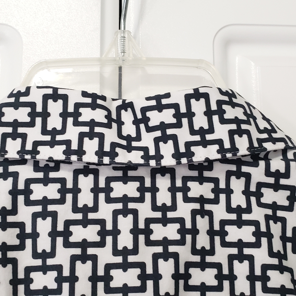 Foxcroft Black and White Notched Collar Button Down Shirt - Picture 8 of 10